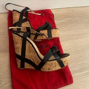 Christian Louboutin Black and Tan Wedge Sandals